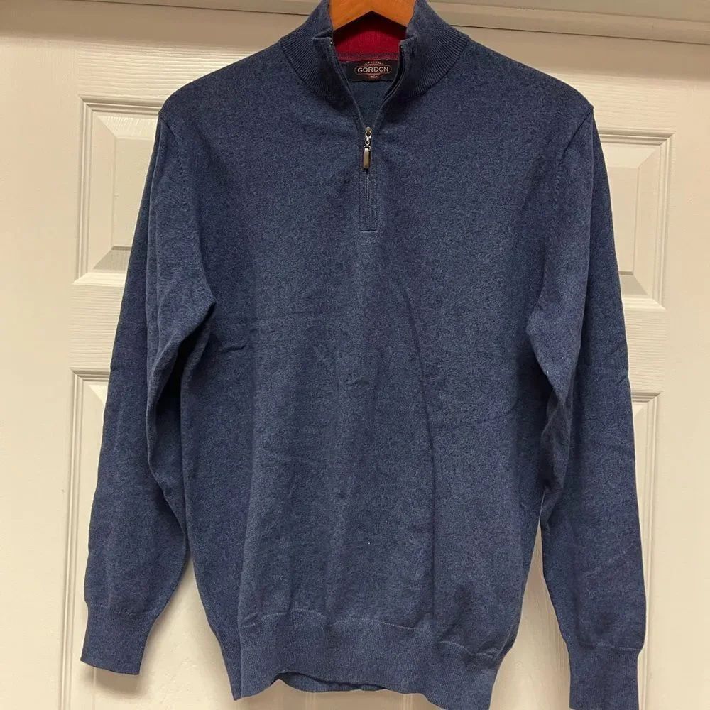 Gordon Blue Cotton Cashmere Quarter Zip Sweater sz S EUC